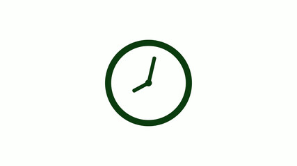 New green dark circle 12 hours clock icon on white background,clock icon