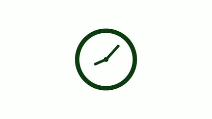 New green dark circle 12 hours clock icon on white background,clock icon