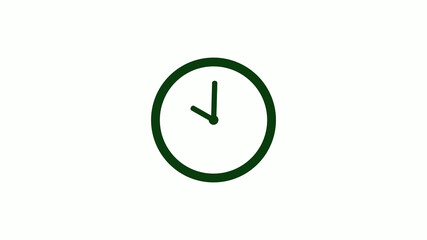 New green dark circle 12 hours clock icon on white background,clock icon