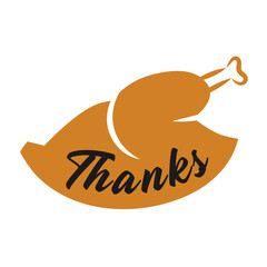 Obraz premium Happy Thanksgiving Day. Fried turkey. Autumn holiday. Sticker, label isolated on white background.