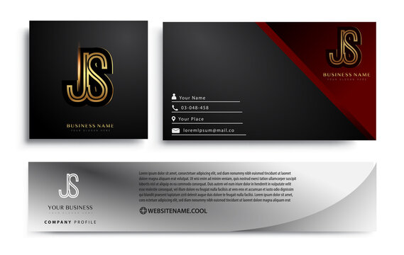 initial letter JS logotype company name colored gold elegant design. Vector sets for business identity on black background.