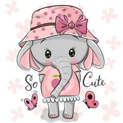 Elephant Girl vêtue d& 39 une robe rose avec chapeau panama et noeud