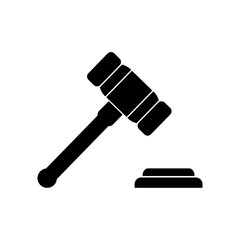 Judge or Auction Hammer Black Icon, Flat Design