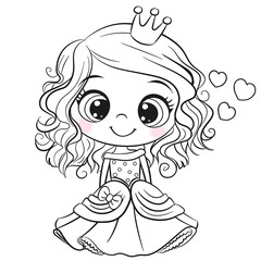 Cartoon Princess outlined for coloring book isolated on a white background