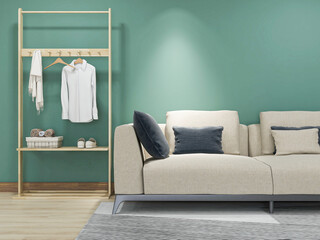 There are sofa, table and other facilities in the modern and tidy living room