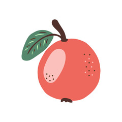 Hand drawn red apple fruit on a white isolated background. Illustration in a simple flat style. It can be used for decoration of textile, paper and other surfaces.