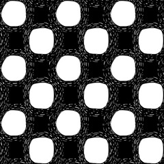 Seamless pattern in large circles. Black and white pattern with shaded marker fill.