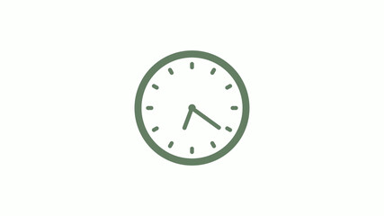 Green gray circle 12 hours clock icon on white background,clock icon,clock icon with trick