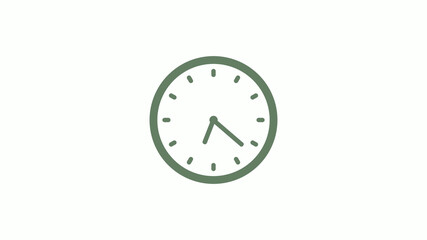 Green gray circle 12 hours clock icon on white background,clock icon,clock icon with trick