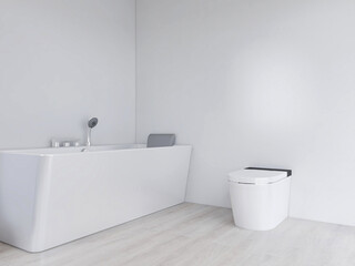 Fototapeta na wymiar The bright and clean bathroom has bathtub, washstand and so on