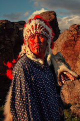 Native American man at sunset outdoor