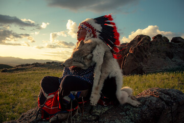 Native American man at sunset outdoor