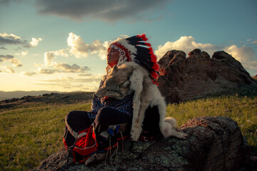 Native American man at sunset outdoor