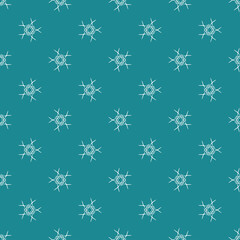 White snowflakes seamless pattern on blue-green background. Wrap or background for christmas.