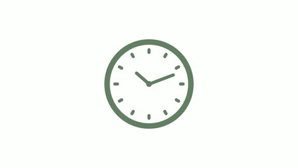 Green gray 12 hours circle clock icon on white background,clock icon