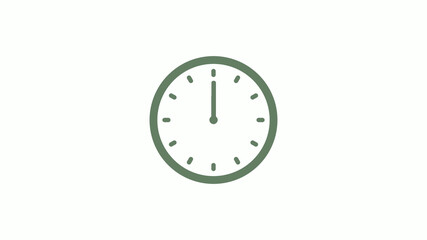 Green gray 12 hours circle clock icon on white background,clock icon