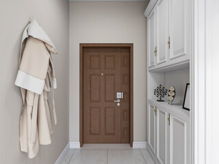 There are cloth sofa and table in the clean living room
