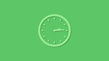 Amazing 12 hours green color clock icon on green background,3d clock icon
