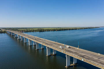 The bridge in Kherson city aerial view.