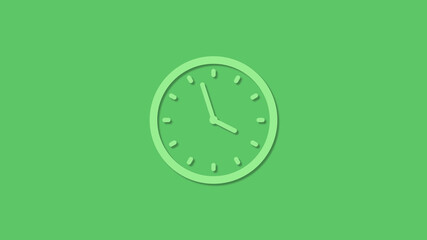 Amazing 12 hours green color clock icon on green background,3d clock icon