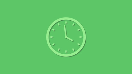 Amazing 12 hours green color clock icon on green background,3d clock icon