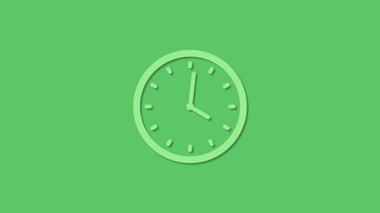 Amazing 12 hours green color clock icon on green background,3d clock icon