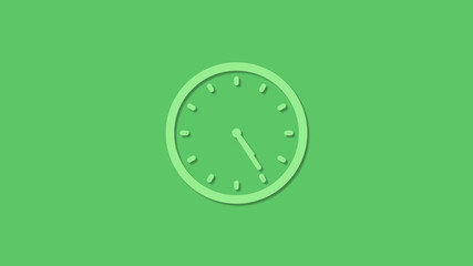 Amazing 12 hours green color clock icon on green background,3d clock icon