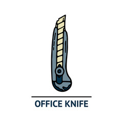 Hand drawn office knife icon. Professional labor construction tool with beige and blue colors
