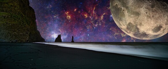 Fantastic landscape with a giant moon against the backdrop of a seascape © luchschenF