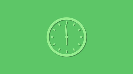 Amazing 12 hours green color clock icon on green background,3d clock icon