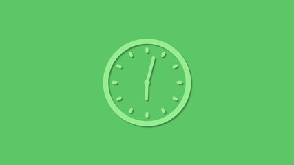 Amazing 12 hours green color clock icon on green background,3d clock icon
