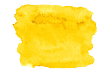 Bright yellow watercolor stains. Painted with a brush by hand.