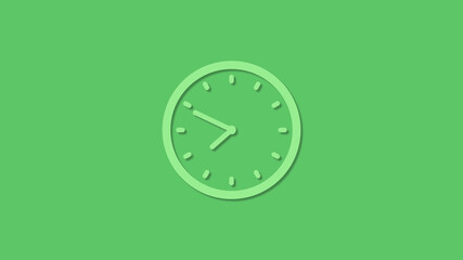 Amazing circle green color 12 hours clock icon on green background,clock icon