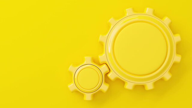 Yellow Gear middle area enter for your text on yellow background. Animation seamless loop. Minimal idea concept, 3d render.
