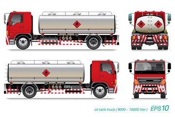 VECTOR EPS10 - oil tank truck 6 wheel template with flammable sign
isolate on white background.