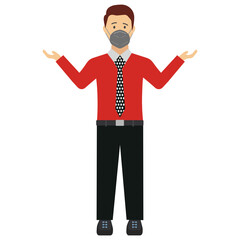 Businessman wearing coronavirus medical face shield Vector Icon Design, Manager Poses and Action illustration, New normal Business character on white background