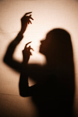 Shadow of horror. Woman ghost behind the wall.