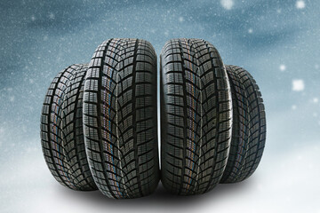 winter tyre cover on Lights on blue and snow background © Angelov