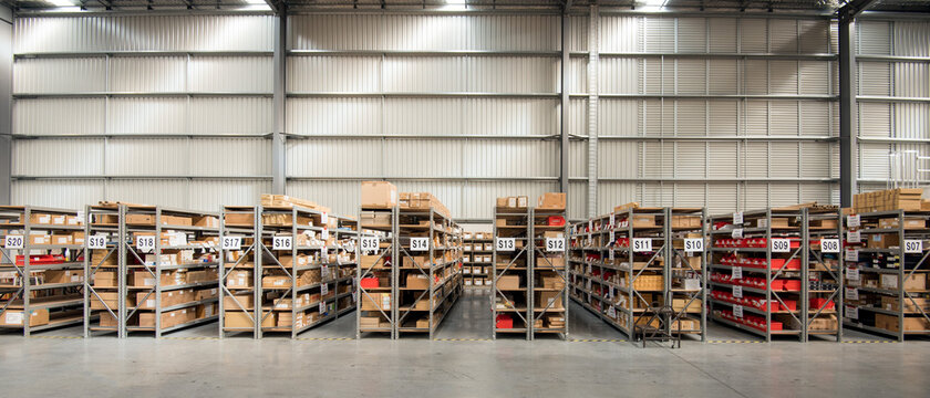 Interior of logistics warehouse.