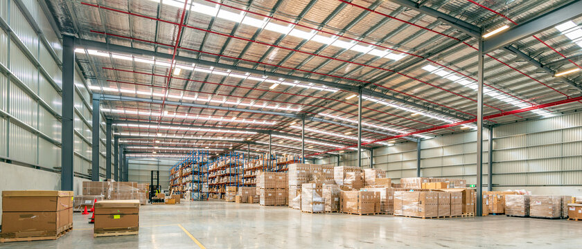 Interior of logistics warehouse.