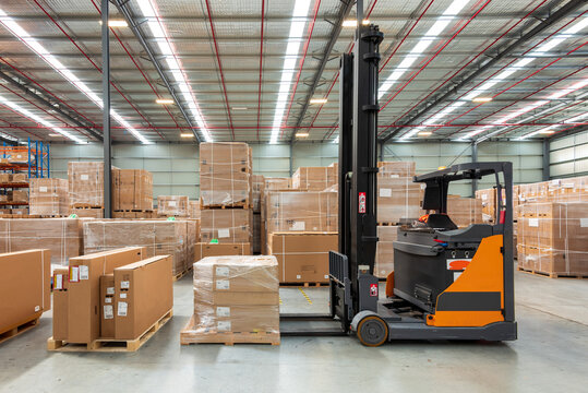 Interior of logistics warehouse.