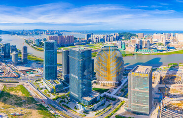 Aerial view of Macau, China and Zhuhai Hengqin Free Trade Zone