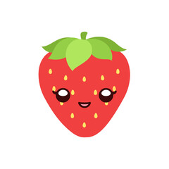Cute strawberry with happy facial expression cartoon vector character illustration