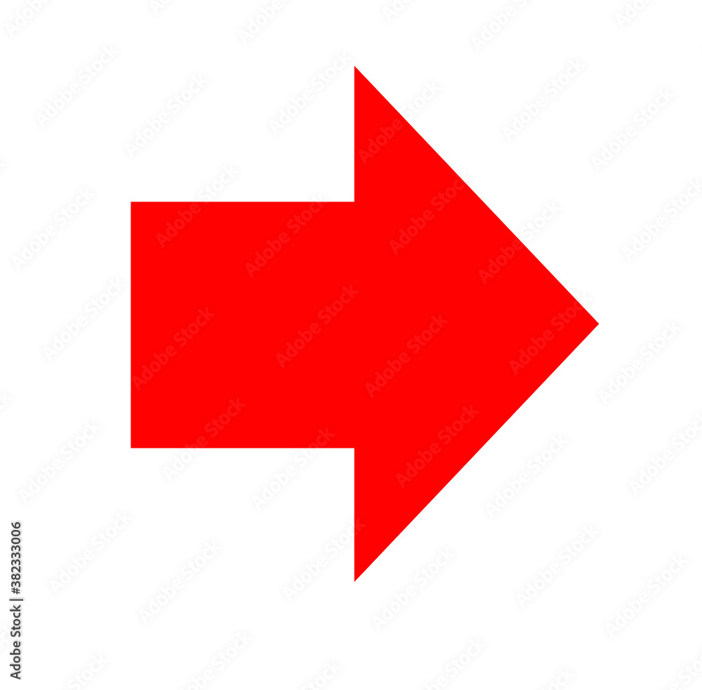 Poster red large forward or right pointing solid arrow icon sketched as vector symbol