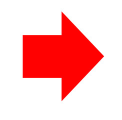Red large forward or right pointing solid arrow icon sketched as vector symbol	