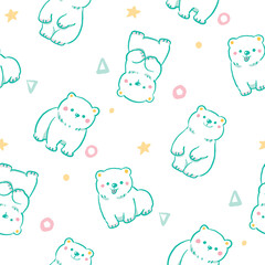 Seamless Pattern with Cute Cartoon Bear Illustration Design on White Background
