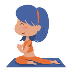 Cute cartoon girl doing yoga exercises. Vector illustration.