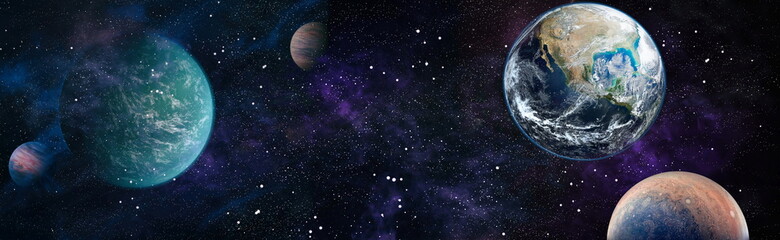 The Earth from space. Planet Earth seen from space, Collage on space, science and educational...
