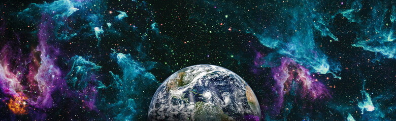 The Earth from space. Planet Earth seen from space, Collage on space, science and educational...