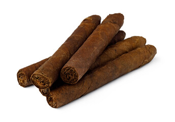 Bunch of hand rolled cigars isolated on white
